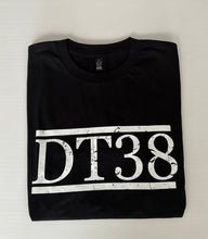 Load image into Gallery viewer, T-Shirt - Black with Distressed White DT38 Logo